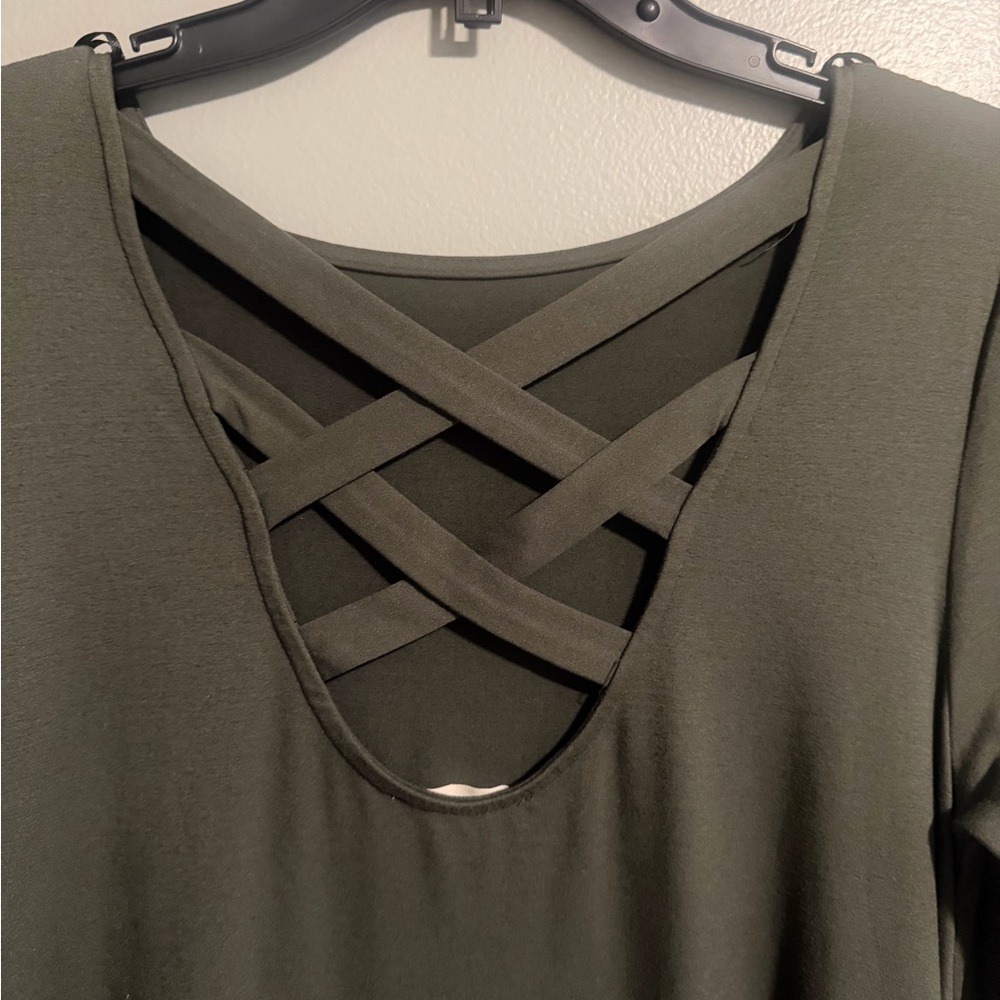 Altar'd State Green Karol Long Bell Sleeve Olive Boho Dress lattice back S - Picture 7 of 10